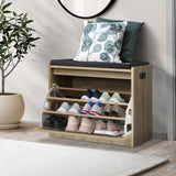 Oikiture Shoe Storage Bench with PU Seat 0.6M Wooden - Rear View