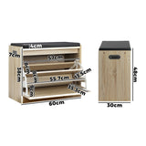 Oikiture Shoe Storage Bench with PU Seat 0.6M Wooden - Close-Up Angle