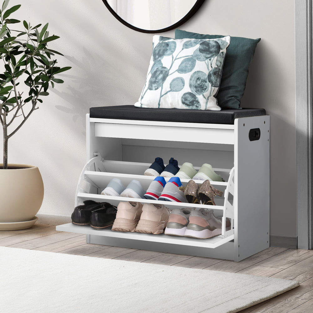 Oikiture Shoe Storage Bench with PU Seat 0.6M White