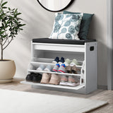 Oikiture Shoe Storage Bench with PU Seat 0.6M White - Rear View