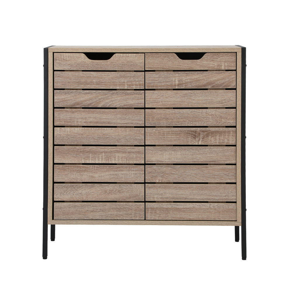 Oikiture Shoes Storage Cabinet 2 Slatted Doors 4 Shelves Brown