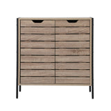 Oikiture Shoes Storage Cabinet 2 Slatted Doors 4 Shelves Brown