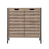 Oikiture Shoes Storage Cabinet 2 Slatted Doors 4 Shelves Brown - 45-Degree Angle