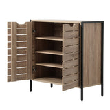 Oikiture Shoes Storage Cabinet 2 Slatted Doors 4 Shelves Brown - Rear View