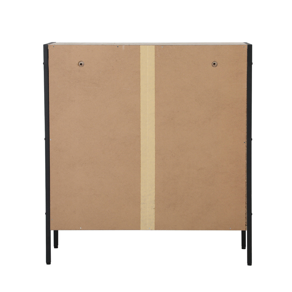 Oikiture Shoes Storage Cabinet 2 Slatted Doors 4 Shelves Brown