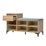 Oikiture Shoe Cabinet Bench Storage Drawer 6 Shelves Polyester Seat - Front View