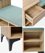 Oikiture Shoe Cabinet Bench Storage Drawer 6 Shelves Polyester Seat - Low Angle