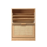 Oikiture Shoe Cabinet 2 Compartment with Rows Rattan Doors