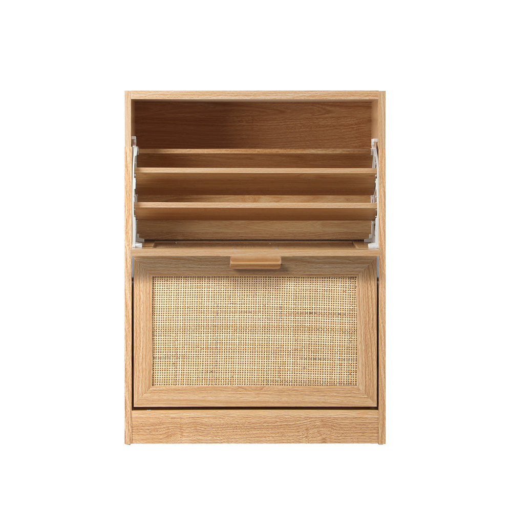 Oikiture Shoe Cabinet 2 Compartment with Rows Rattan Doors