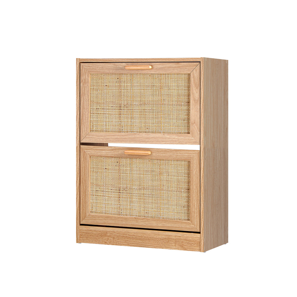 Oikiture Shoe Cabinet 2 Compartment with Rows Rattan Doors