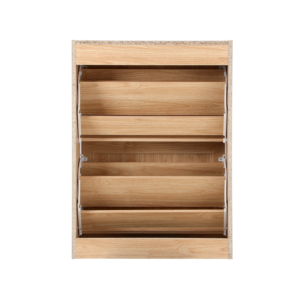 Oikiture Shoe Cabinet 2 Compartment with Rows Rattan Doors