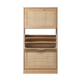 Oikiture Shoe Cabinet 3 Compartment with Rows Rattan Doors