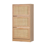 Oikiture Shoe Cabinet 3 Compartment with Rows Rattan Doors - Top-Down View
