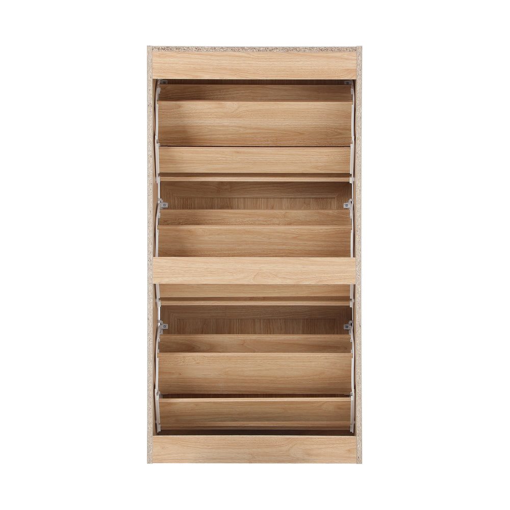 Oikiture Shoe Cabinet 3 Compartment with Rows Rattan Doors
