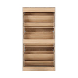Oikiture Shoe Cabinet 3 Compartment with Rows Rattan Doors - Front View