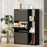 Oikiture Shoe Rack Storage Cabinet with Display Shelves Black - Front View