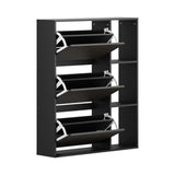Oikiture Shoe Rack Storage Cabinet with Display Shelves Black - Side View