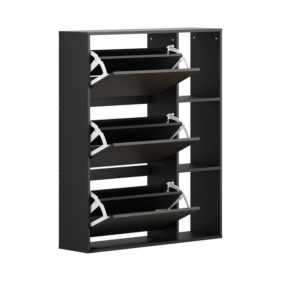 Oikiture Shoe Rack Storage Cabinet with Display Shelves Black