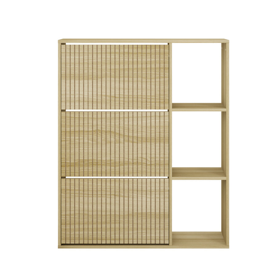 Oikiture Shoe Rack Storage Cabinet with Display Shelves Natural
