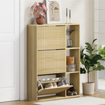 Oikiture Shoe Rack Storage Cabinet with Display Shelves Natural