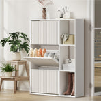 Oikiture Shoe Rack Storage Cabinet with Display Shelves White, image 5