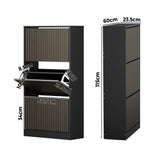 Oikiture Shoe Rack Storage Cabinet 3 Compartments Black