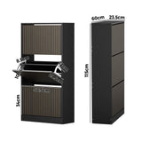 Oikiture Shoe Rack Storage Cabinet 3 Compartments Black - 45-Degree Angle