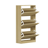 Oikiture Shoe Rack Storage Cabinet 3 Compartments Natural