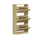 Oikiture Shoe Rack Storage Cabinet 3 Compartments Natural - Extra Image