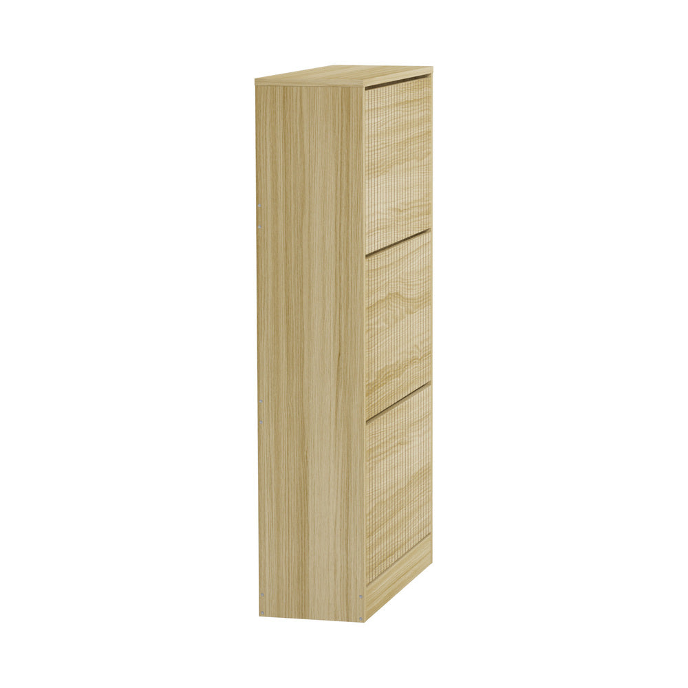 Oikiture Shoe Rack Storage Cabinet 3 Compartments Natural
