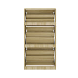Oikiture Shoe Rack Storage Cabinet 3 Compartments Natural