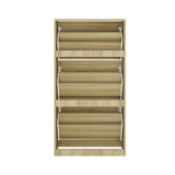 Oikiture Shoe Rack Storage Cabinet 3 Compartments Natural - Low Angle