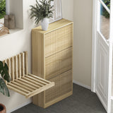 Oikiture Shoe Rack Storage Cabinet 3 Compartments Natural - Rear View