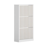 Oikiture Shoe Rack Storage Cabinet 3 Compartments White