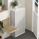 Oikiture Shoe Rack Storage Cabinet 3 Compartments White - Front View