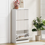 Oikiture Shoe Rack Storage Cabinet 3 Compartments White - Low Angle
