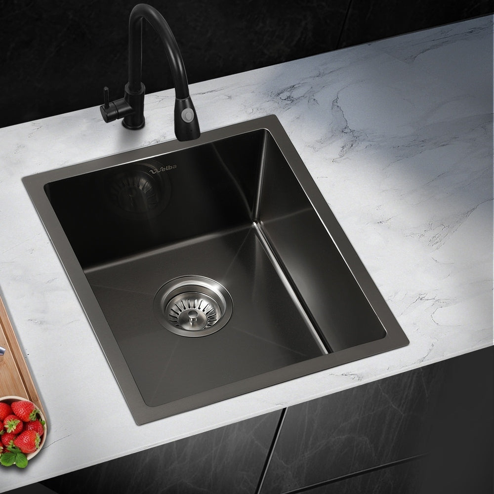 Welba 44X38CM Stainless Steel Sink Single Bowl with Waste Black