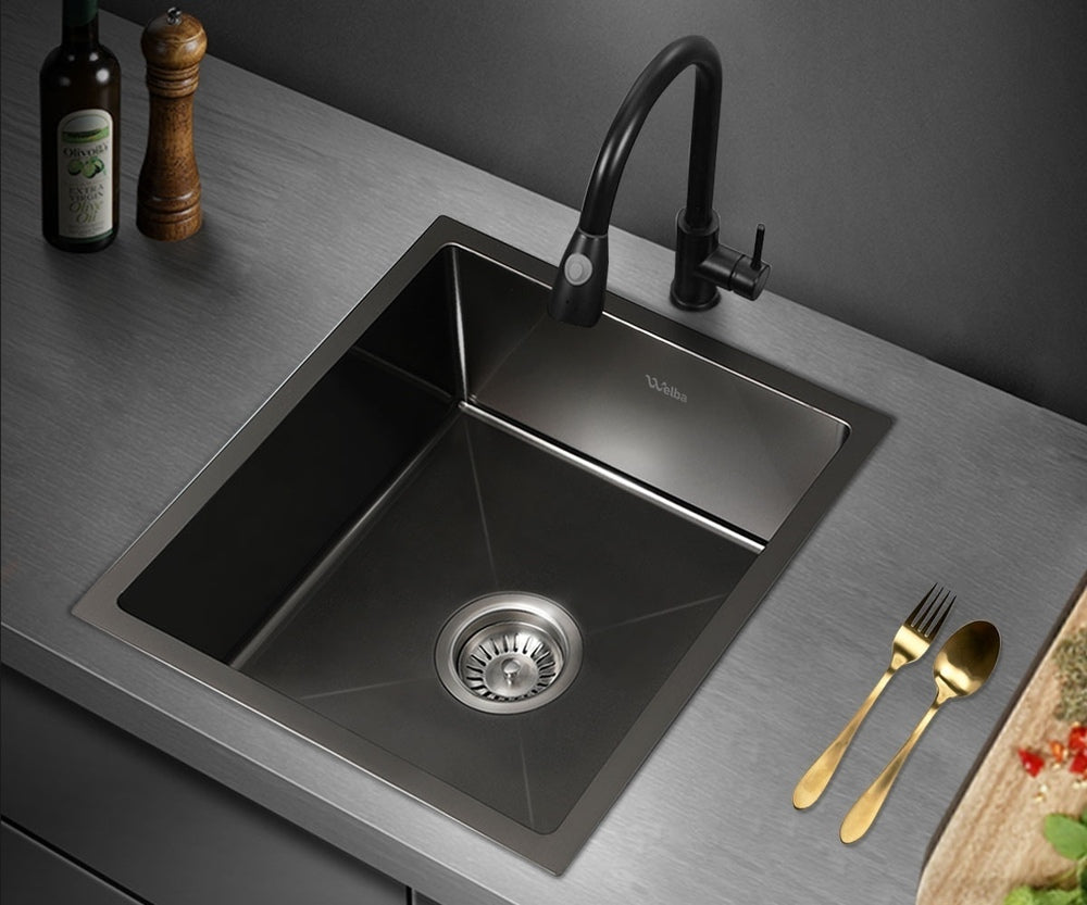 Welba 44X38CM Stainless Steel Sink Single Bowl with Waste Black
