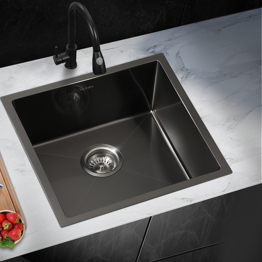 Welba 44X44CM Stainless Steel Sink Single Bowl with Waste Black
