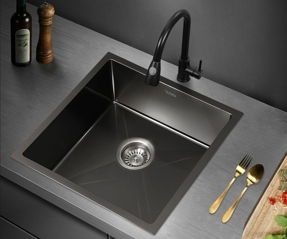 Welba 44X44CM Stainless Steel Sink Single Bowl with Waste Black