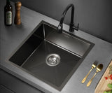 Welba 44X44CM Stainless Steel Sink Single Bowl with Waste Black - Close-Up Angle