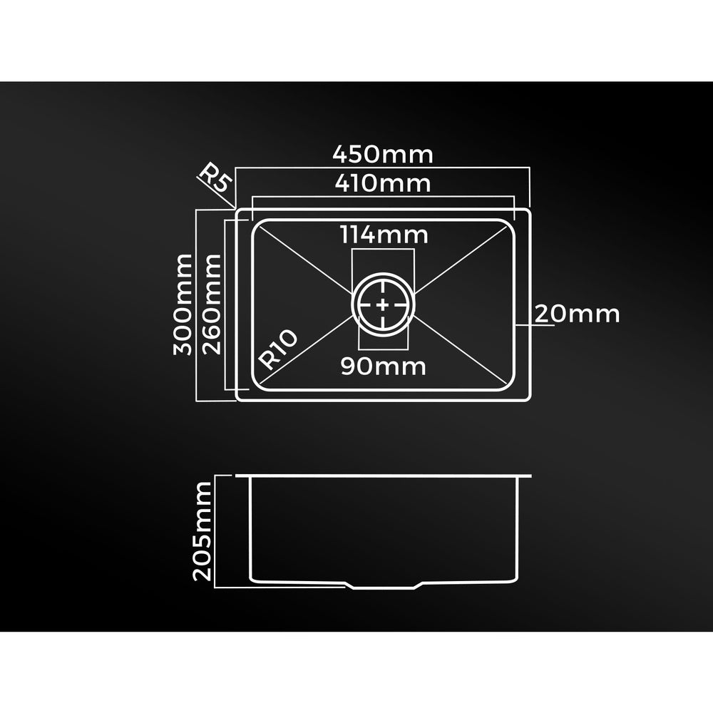 Welba 45X30CM Stainless Steel Sink Single Bowl with Waste Silver