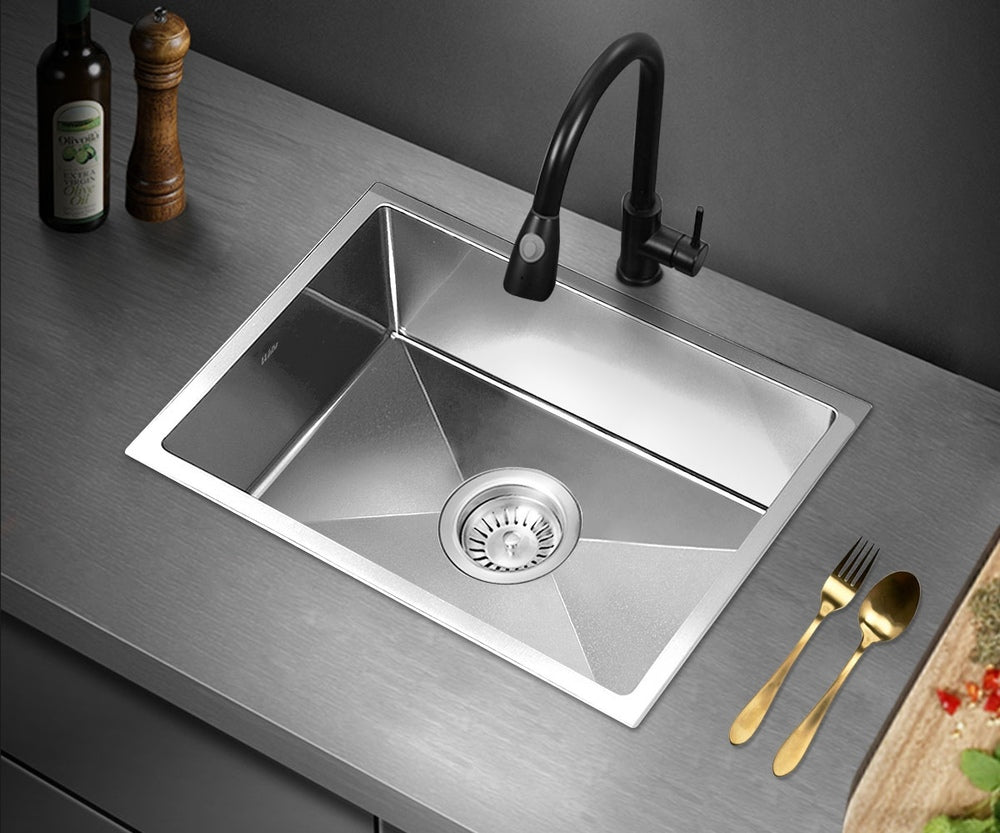 Welba 45X30CM Stainless Steel Sink Single Bowl with Waste Silver