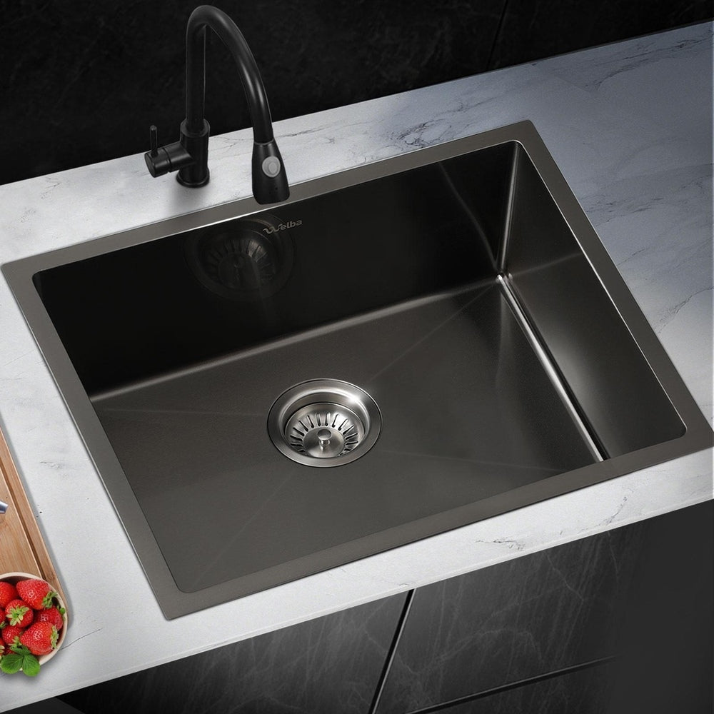 Welba 58X44CM Stainless Steel Sink Single Bowl with Waste Black