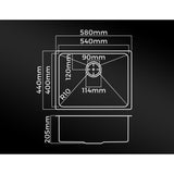 Welba 58X44CM Stainless Steel Sink Single Bowl with Waste Black - Rear View