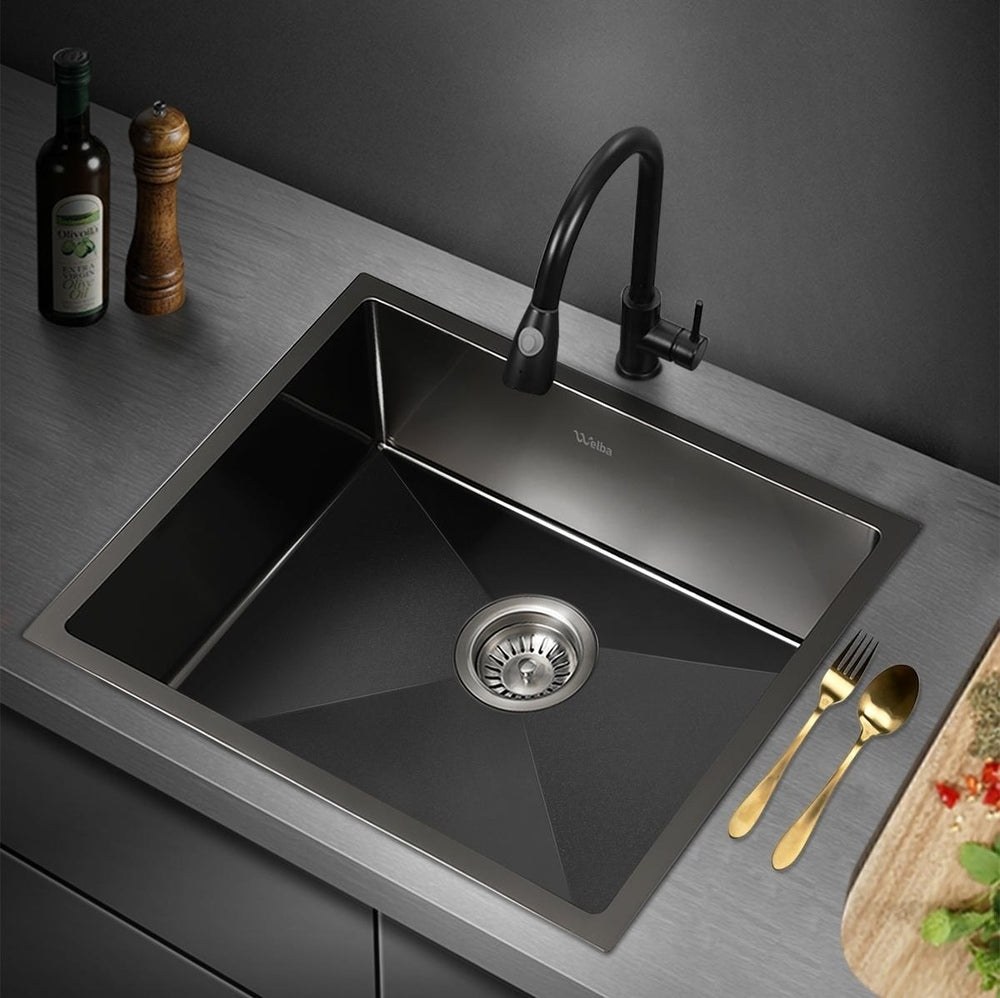Welba 58X44CM Stainless Steel Sink Single Bowl with Waste Black