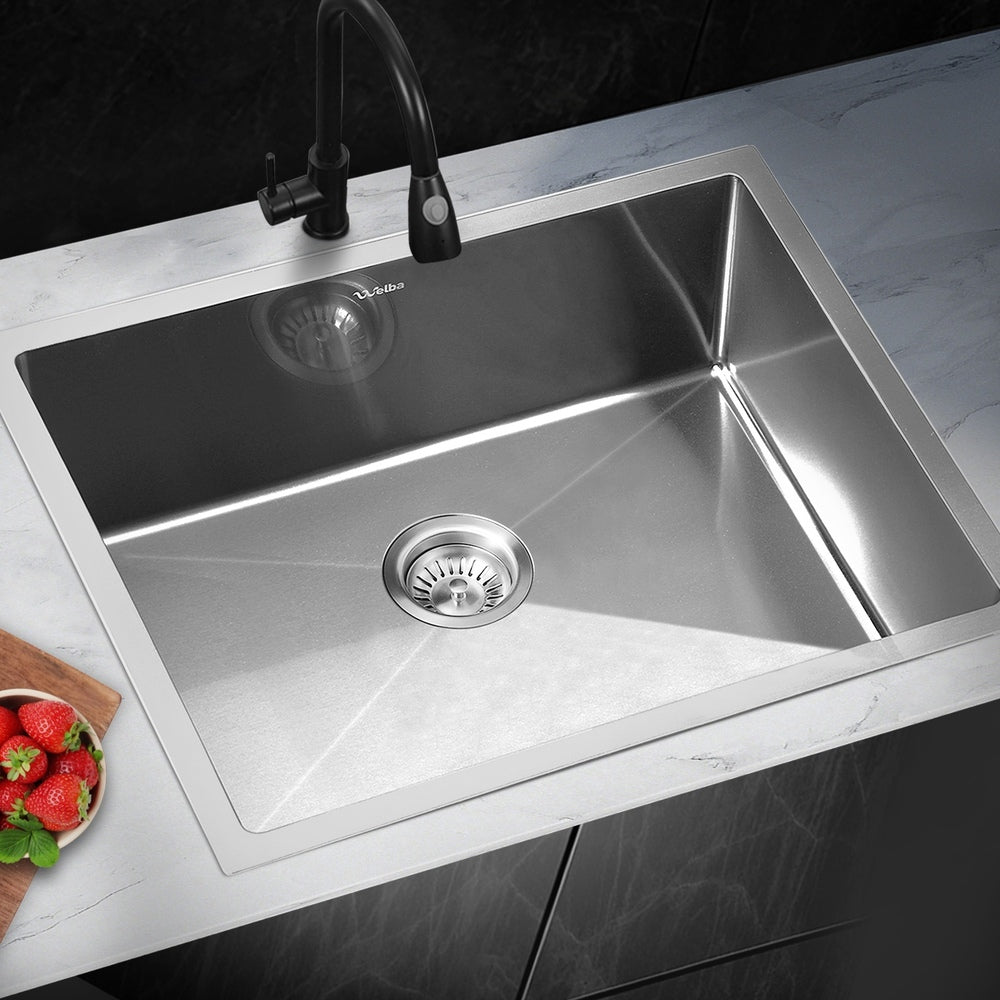 Welba 60X45CM Stainless Steel Sink Single Bowl with Waste Silver