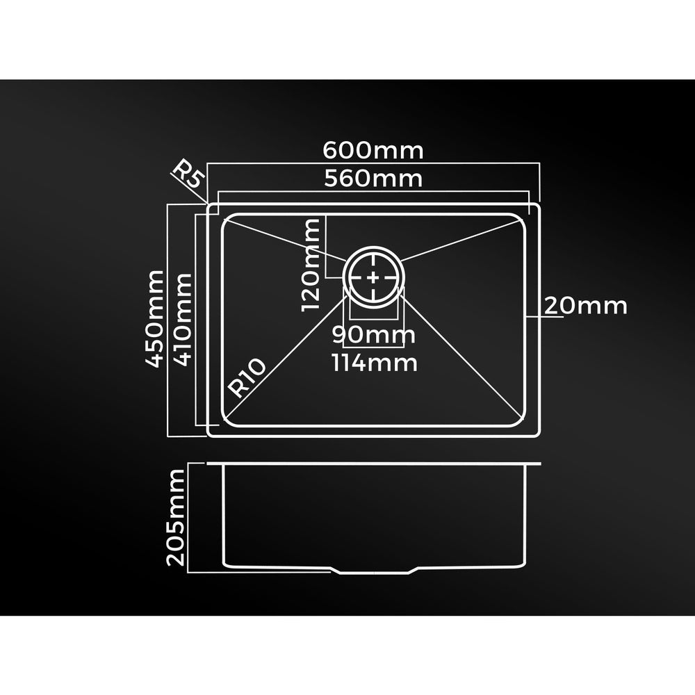 Welba 60X45CM Stainless Steel Sink Single Bowl with Waste Silver