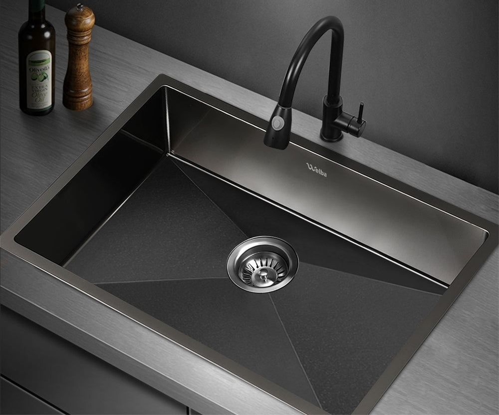 Welba 70X45CM Stainless Steel Sink Single Bowl with Waste Black