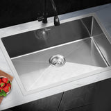Welba Kitchen Sink 70X45CM Stainless Steel Single Bowl Basin With Waste Silver - 45-Degree Angle